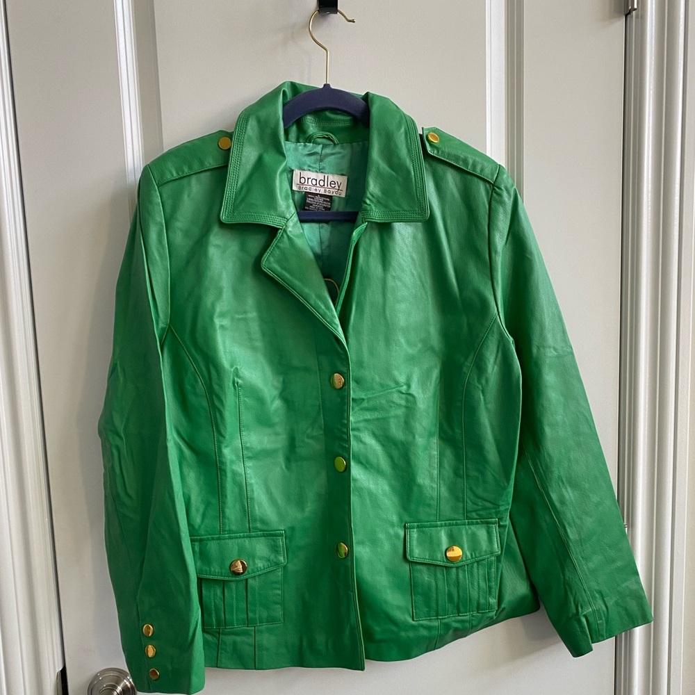 Emerald green leather Bradley Bayou jacket. Size L.